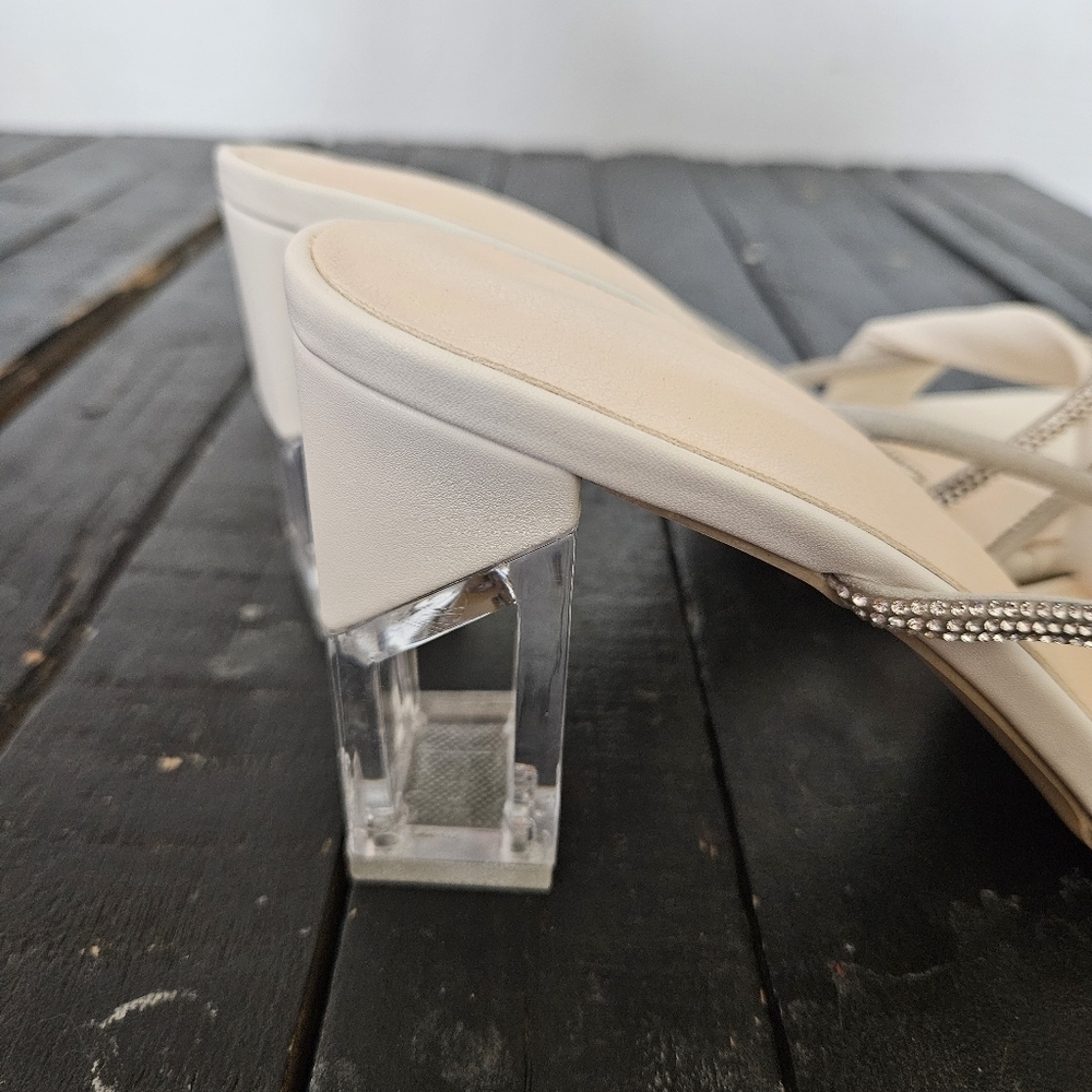Elegant White Women's Heels with Crystal Accents NIB Women's 11 42 Square Toe